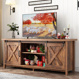 Elibeauty Rustic Brown Farmhouse TV Stand for 50-65 Inch TVs with Adjustable Shelves and Sliding Barn Doors Elibeauty