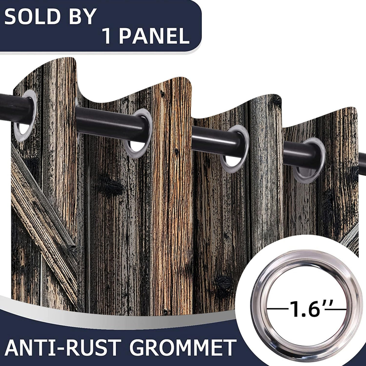 ONINUO Wooden Barn Doors Door Curtains for Doorways, Rustic Farmhouse Art Wood Blackout Curtain for Kids Bedroom Closet, Grommet Thermal Insulated Privacy Door Drapes for Room Divider, 42" W x 80" L ONINUO