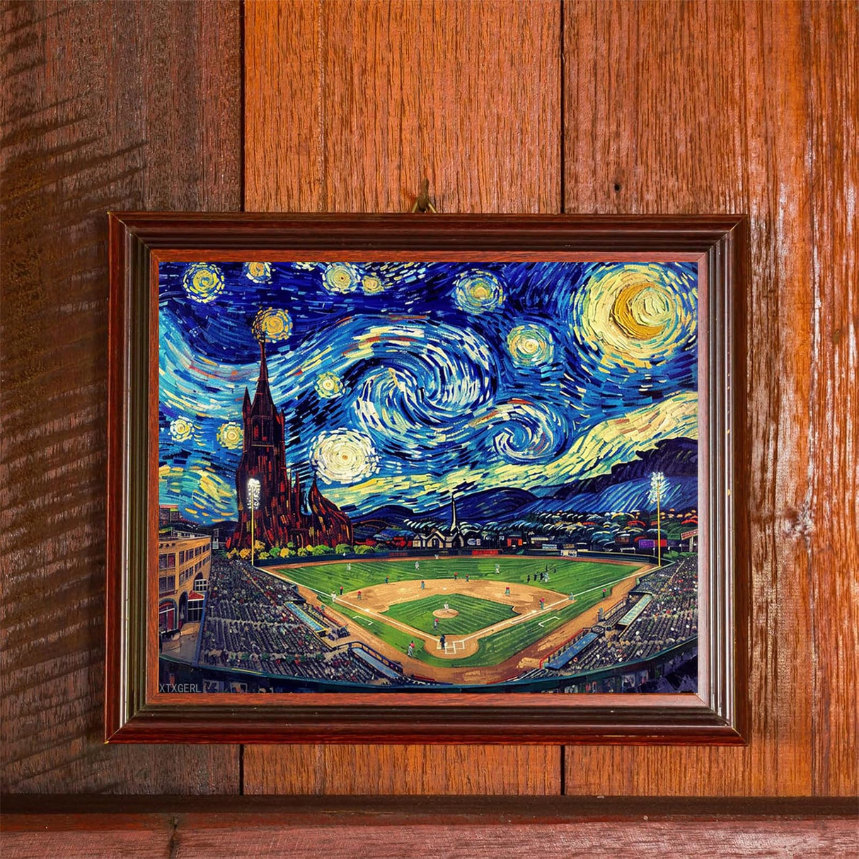 XTXGERL Famous America Baseball Stadium Paint by Numbers Kits for Adult, Starry Night Paint by Numbers Cool Man Painting on Canvas for Creative Wall Art Home Decoration DIY Frameless16x20 Inch XTXGERL