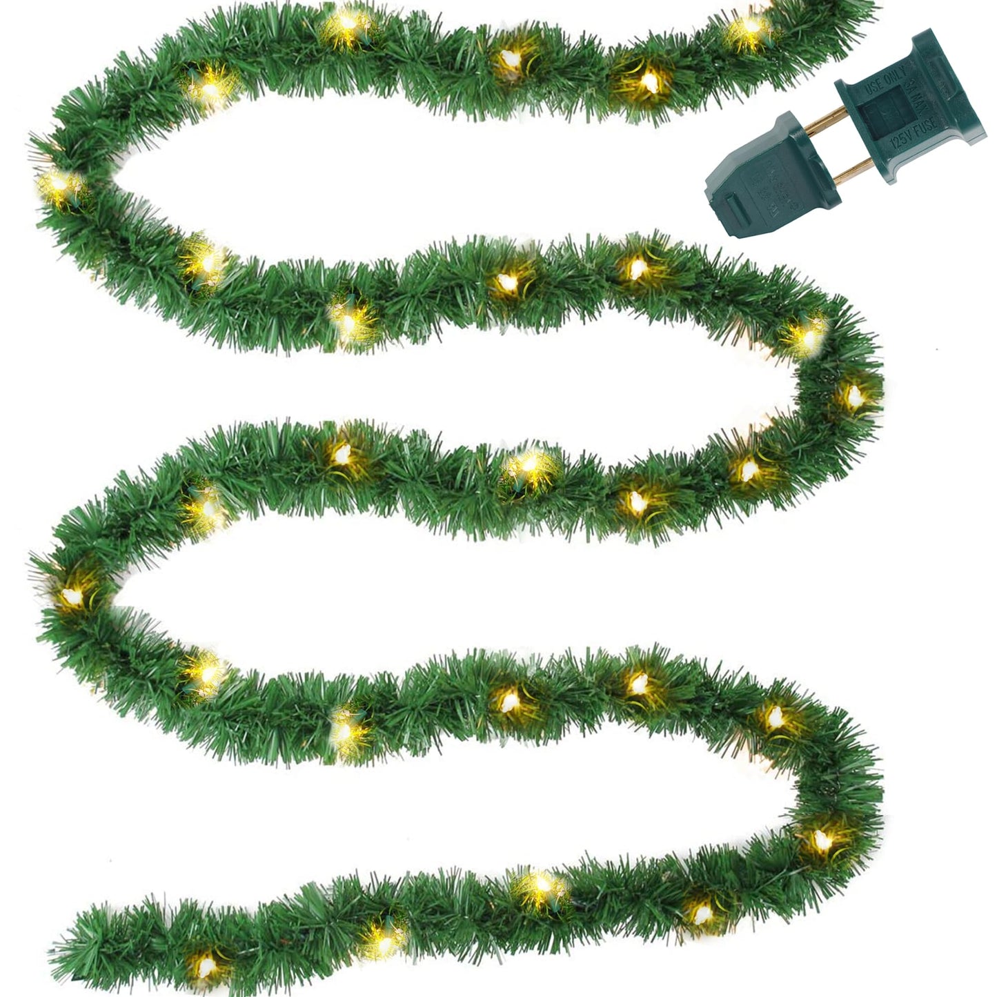 Biswing 15FT Pre-lit Christmas Green Garland Upgrade, Lighted Artificial Pine Garlands with 35 Count Clear Lights, Connectable & Light Up for Indoor Outdoor Home Winter Holiday New Year Decorations