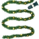 Biswing 15FT Pre-lit Christmas Green Garland Upgrade, Lighted Artificial Pine Garlands with 35 Count Clear Lights, Connectable & Light Up for Indoor Outdoor Home Winter Holiday New Year Decorations Biswing
