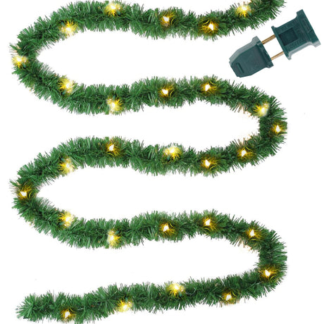 Biswing 15FT Pre-lit Christmas Green Garland Upgrade, Lighted Artificial Pine Garlands with 35 Count Clear Lights, Connectable & Light Up for Indoor Outdoor Home Winter Holiday New Year Decorations Biswing