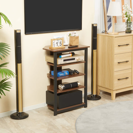 HOMCOM TV Stand, AV Media Stand, Corner Audio Tower with Storage Shelves and Steel Frame, Living Room Storage, Brown HOMCOM