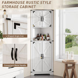 Maupvit 68" Tall Corner Cabinet with 4 Barn Doors & Adjustable Shelves, Farmhouse Bathroom Cabinet with Storage, Home Space Saver Corner Display Shelves for Living Room, Kitchen, Bathroom, White Maupvit