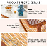 Ganooly Mid Century Modern Coffee Table with Ribbed Glass Top and PE Rattan Storage Shelf, 45 Inch Rectangular Solid Wood Boho Coffe Table, Unique Center Table for Livinig Room Apartment Small Space Ganooly