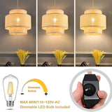 QIYIZM Plug in Pendant Light Hanging Lights with Plug in Cord Hanging Lamp Rattan Boho Dimmable,Wicker Bamboo Woven Lamp Shade, Plug in Ceiling Light Fixture for Farmhouse Living Room Bedroom Kitchen QIYIZM