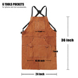 QeeLink Leather Work Shop Apron with 6 Tool Pockets Heat & Flame Resistant Heavy Duty Welding Apron, 24" x 36", Adjustable M to XXL for Men & Women (Brown - Deluxe Edition) QeeLink