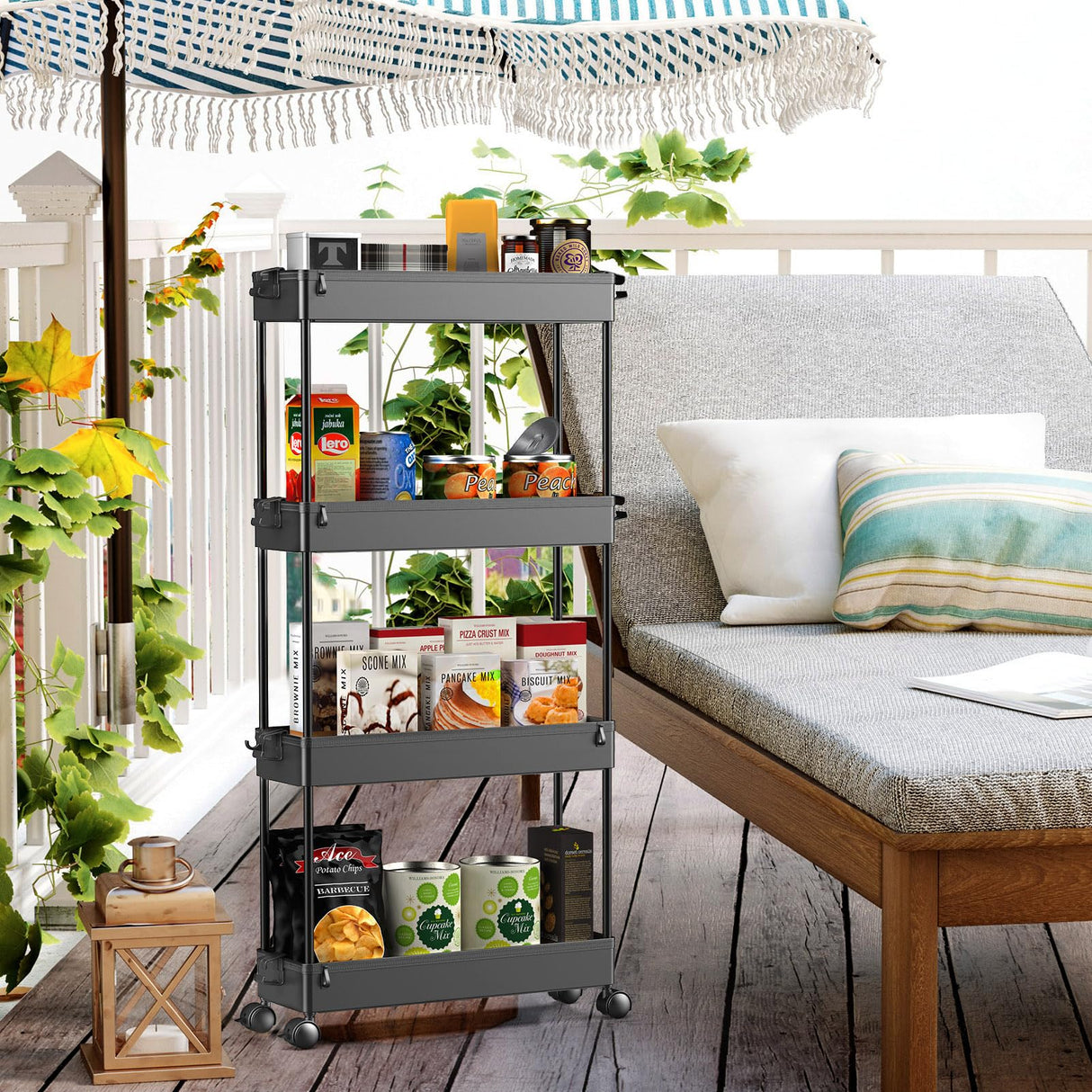 SPACEKEEPER Slim Rolling Storage Cart 4 Tier Organizer Mobile Shelving Unit Utility Cart Tower Rack for Kitchen Bathroom Laundry Narrow Places, Black SPACEKEEPER