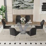 Rejeke 71" Glass Dining Table Set for 6, 7-Piece Dining Table Set with Chairs & Rounded-Corner Tempered GlassTabletop, Glass Kitchen Tables and Chairs Sets for 6 Ideal for Kitchen Dining Room Rejeke