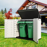 ADDOK Horizontal Storage Shed Outdoor with Floor, Plastic Outdoor Storage Box for Garden Backyard Patio Lawn, 27 Cuft Capacity All-Weather Construction for Bike Lawnmover Trash Can, Off-White ADDOK