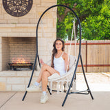 ANOW Macrame Hammock Chair with Stand, Heavy Duty Hanging Chair Stand with Swing Chair, Includes Luxury Padded Cushion, Max 330 Lbs, Natural ANOW