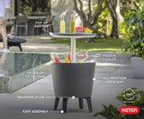 Keter Modern Cool Bar Outdoor Patio Furniture and Hot Tub Side Table with 7.5 Gallon Beer and Wine Cooler, Dark Grey Keter