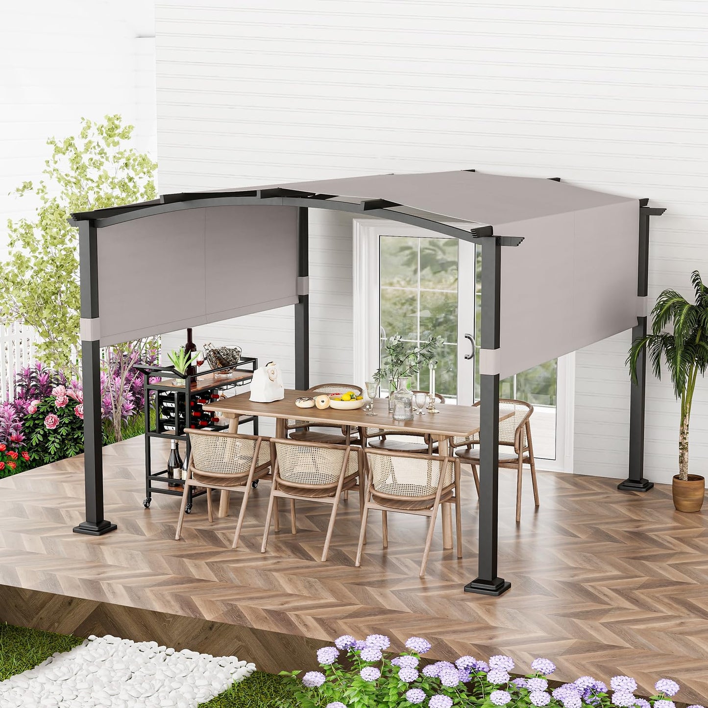 Tangkula 10x10Ft Pergola, Patio Pergola with Retractable Sun Shade Canopy, Extra Large Patio Shelter Pavilion, Outdoor Pergola for Deck, Porch, Garden, Yard (Grey)