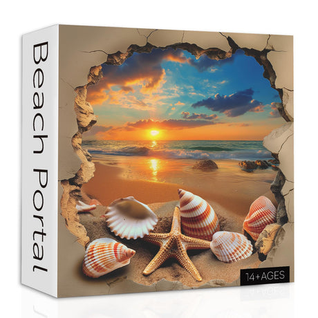 Beach Sunset Puzzles for Adults 1000 Pieces, Ocean Starfish Seashell Jigsaw Puzzles, Vintage Beach Shells Puzzle as Wall Decor PPuzzling