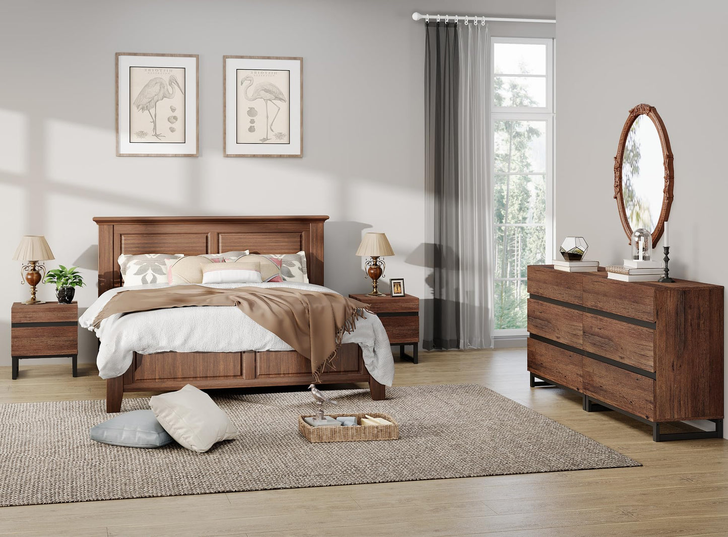 WAMPAT 3 Piece Dresser and Nightstand Sets, 63 Inches Dresser &Chest with 6 Drawers, 2 Nightstand with 2 Drawers Side Table for Bedroom, Bedroom Furniture Set,Brown - WoodArtSupply