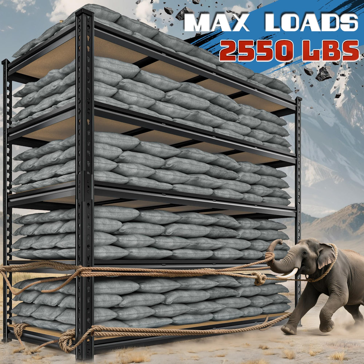 DurayLoly 55" W Storage Shelves, 2550LBS Garage Shelving Heavy Duty, 5-Tier Heavy Duty Shelving, Adjustable Metal Shelving Unit for Garage, Warehouse, Pantry, Kitchen, 55" W × 24" D × 72" H, Black DurayLoly