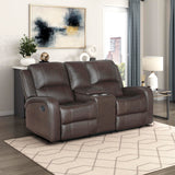 Lexicon Manual Double Reclining Loveseat with Center Console, Top Grain Leather Match Wall Hugger Recliner Loveseat, Storage, Cup Holders, High Density Foam Over Pocket Coils, for Living Room, Brown Lexicon