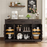 HOSTACK Buffet Cabinet with Drawers, 55" Large Sideboard Buffet Storage Cabinet with Shelves & 4 Doors, Modern Farmhouse Coffee Bar Cabinet Wood Buffet Table for Kitchen, Dining Room, Dark Brown HOSTACK