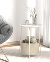 TUTOTAK Small Side Table, Oval End Table, Night Stand, Bedside Table, Set of 2, Sofa Table with Cloth Storage Basket, Living Room, Bed Room, White TB01BW0632 TUTOTAK