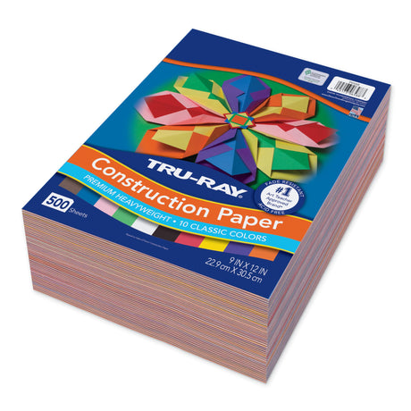 Tru-Ray (P6588-4) Heavyweight Construction Paper Bulk Assortment, 10 Assorted Colors, 9" x 12", 500 Sheets Tru-Ray