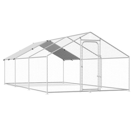 Large Metal Chicken Coop Walk-in Poultry Cage Hen Run House with Waterproof and Anti-Ultraviolet Cover for Backyard Farm Garden, Cage for Rabbits Duck Spire Roof(10’ W x 19.7’ L x 6.4’ H) Rupzen