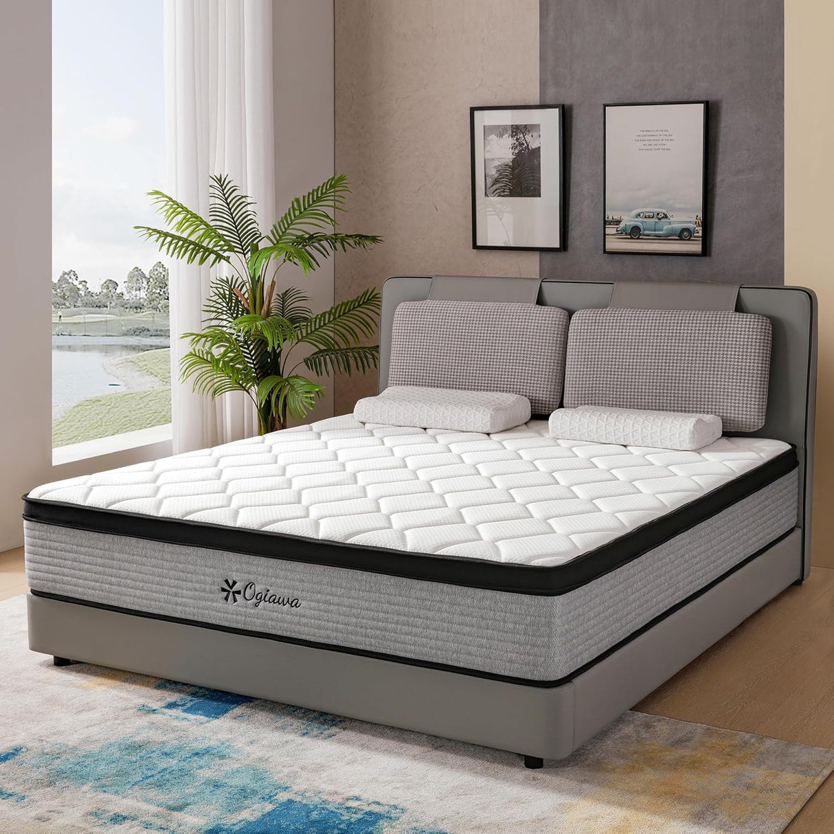 OGlAWA 10 Inch Full Size Hybrid Mattresses in a Box Medium Firm Memory Foam and Individual Pocket Springs Fiberglass Free Bed Mattres Breathable CertiPUR-US OGIAWA