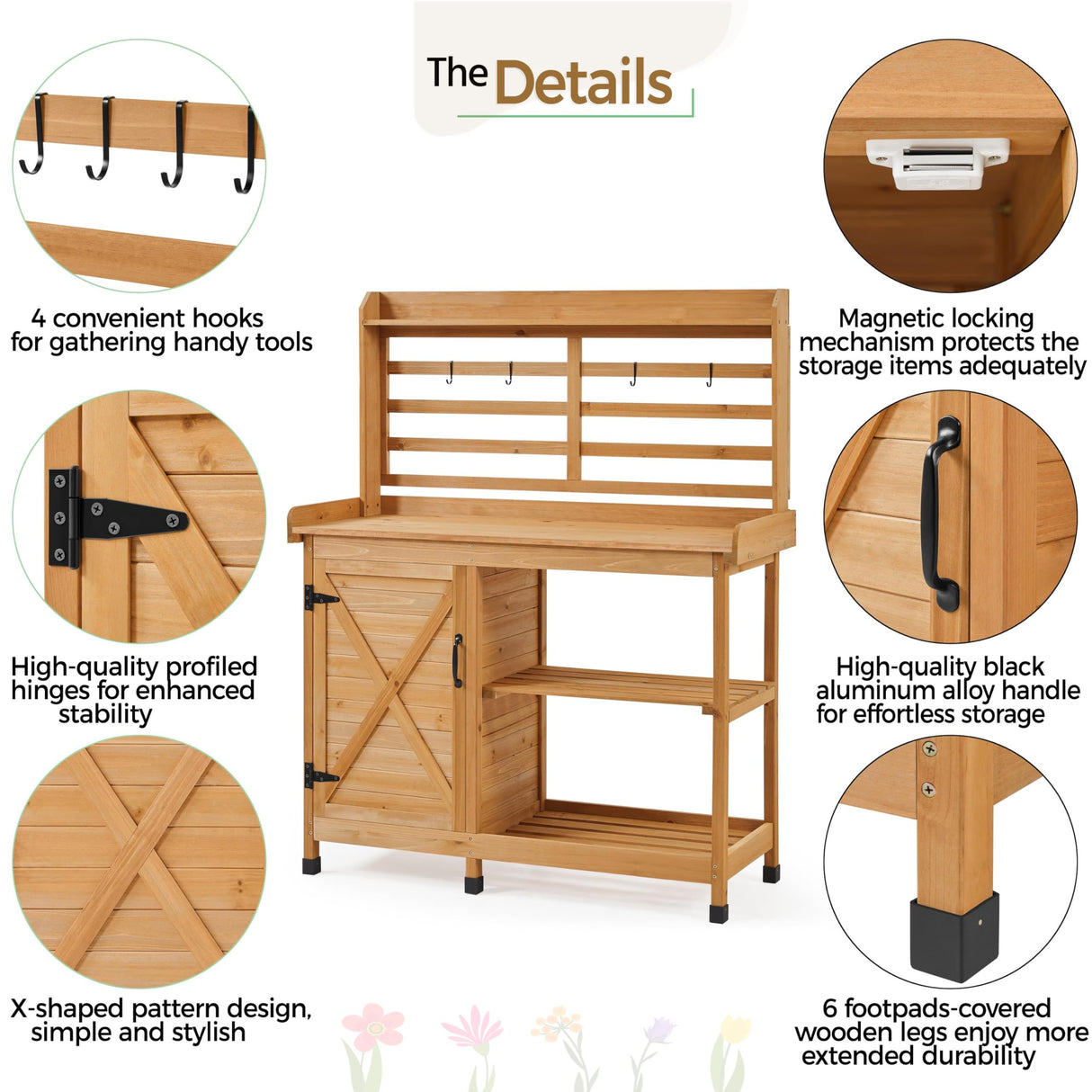 Yaheetech Outdoor Potting Bench, Large Horticulture Work Table Workstation with Storage Cabinet Shelf & Planting Working Console for Patio/Lawn/Garden - Wood Yaheetech
