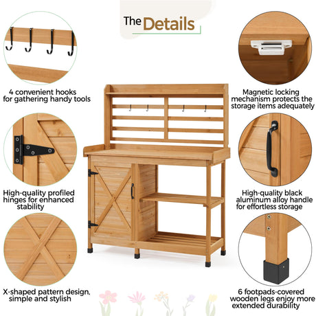 Yaheetech Outdoor Potting Bench, Large Horticulture Work Table Workstation with Storage Cabinet Shelf & Planting Working Console for Patio/Lawn/Garden - Wood Yaheetech