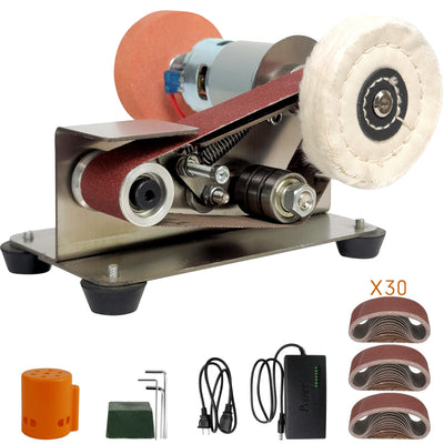 Blissthrill Mini Belt Sander, Electric Spindle Sander, 15° belt sander for knife making, 7 Adjustable Speed Knife Polishing Kit, Power Belt Sanders for Metal Working, DIY (6.5 Inch Mini Belt Sander)