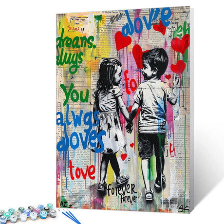 Tucocoo Graffiti Paint by Number for Adults, Colorful DIY Oil Painting Kits on Canvas with Brushes and Acrylic Pigment, Girl and Boy Playing Street Art Picture for Home Decor 16x20 inch (Frameless) Tucocoo