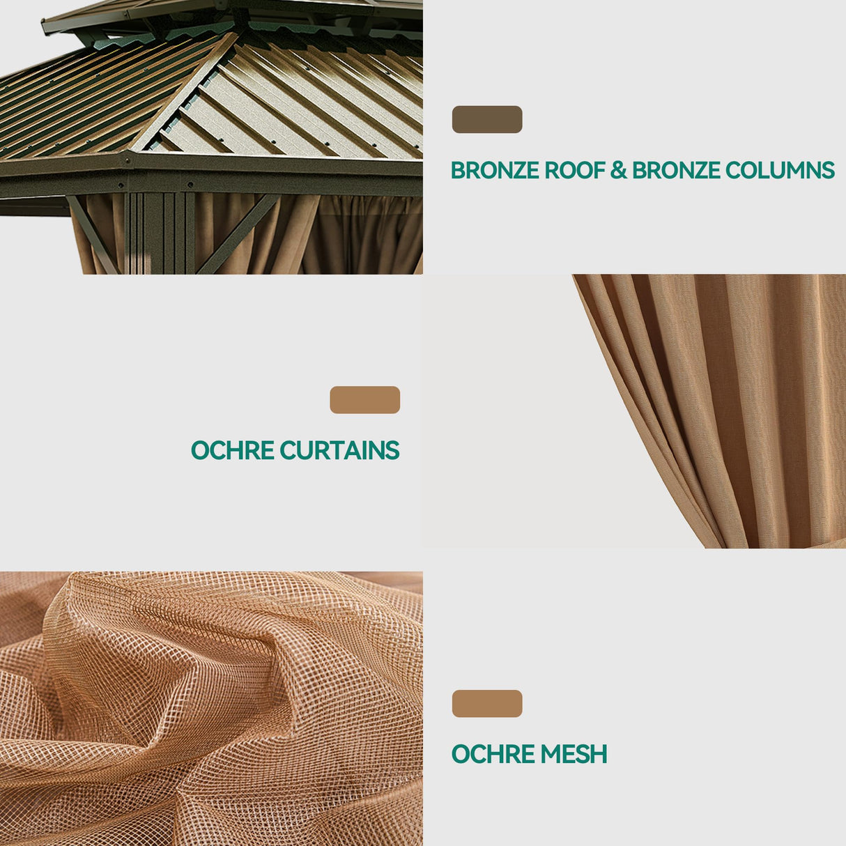 YITAHOME 10x10ft Hardtop Gazebo with Nettings and Curtains, Heavy Duty Double Roof Galvanized Steel Outdoor Combined of Horizontal Vertical Stripes Roof for Patio, Backyard, Deck, Lawn (Bronze) YITAHOME