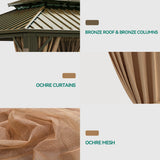 YITAHOME 12x20 ft Hardtop Gazebo with Nettings and Curtains, Outdoor Heavy Duty Aluminum Gazebo Combined of Horizontal and Vertical Stripes Roof for Patio, Backyard, Deck, Lawns and Balcony (Bronze) YITAHOME