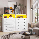 Hasuit White Dresser with Charging Station, LED Dresser with 4 Large Drawers, Chest of Drawers with Open Space, Large Capacity Tall Storage Cabinet, White Dresser for Bedroom Hasuit