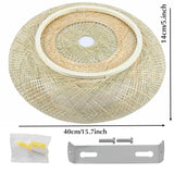 16"Woven Wicker Boho Light Fixtures Ceiling Mount, Hand-Woven Shade Flush Mount Ceiling Light, Farmhouse Rattan Ceiling Light Drum Shade, Flush Mount Chandelier for Bedrooom Nursery Restaurant OUKANING