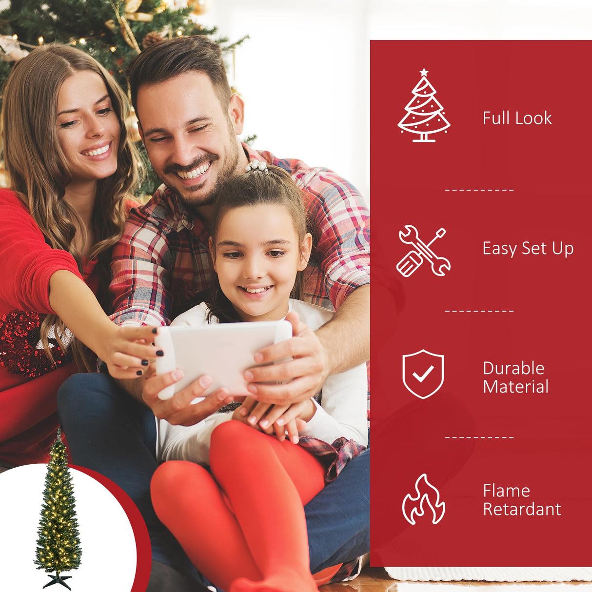 HOMCOM 6' Tall Pre-Lit Slim Noble Fir Artificial Christmas Tree with 200 Warm White LED Lights and 390 Tips, for Christmas Decoration, Green HOMCOM