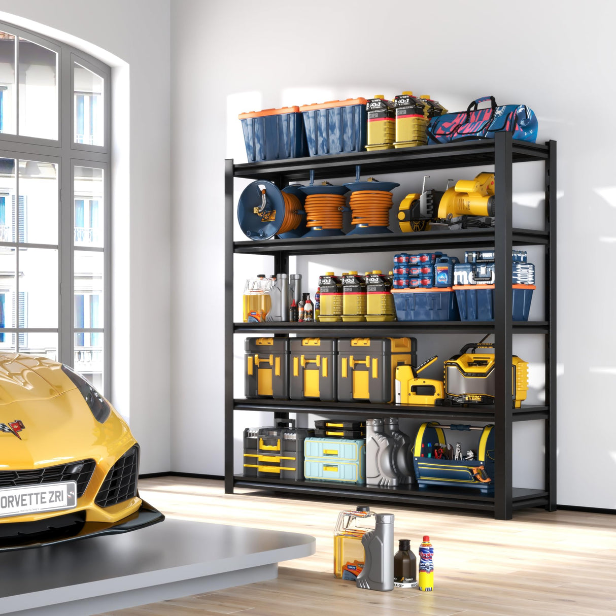 DARTIIA 72" H Garage Shelving 2500LBS Heavy Duty Storage Shelves Adjustable 5 Tier Metal Shelves for Storage Garage Industrial Shelving Utility Racks,16" D*36" W*72" H,Black DARTIIA