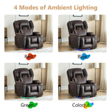 DRMBOOK Power Swivel Rocker Recliner Chairs, Electric Wall Hugger Reclining Sofa with Massage & Heat for Adults, Comfy Theater Seating Single Chair with LED Light/USB/Type-C Ports (Leather Brown) DRMBOOK