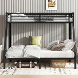 Bellemave Metal Twin XL Over Queen Bunk Bed for Adults/Kids,Heavy Duty Adults Bunk Beds with Guardrail & Ladders,Twin XL Over Queen Size Bunk Beds for Teens,Black Bellemave