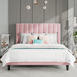 SHA CERLIN Full Bed Frame/Velvet Upholstered Platform Bed Frame with Headboard/Strong Wood Slats Support/Mattress Foundation/No Box Spring Needed - Pink SHA CERLIN