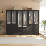 VOWNER 20“D Armoire Wardrobe Closet with Fluted Glass, 71" H Clothing Storage Cabinet with Hanging Rod, 4 Soft-Close Doors Wooden Wardrobe Cabinet for Bedroom, Large Capacity Storage Black(CCA) VOWNER