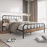 Elegant Home Products Black Queen Bed Frame with Wood Headboard - Sturdy Metal Platform Design, Easy Assembly & No Box Spring Needed Elegant Home Products