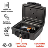 SentrySafe Fireproof and Waterproof Safe, Black Portable Lock Box with Key Lock and Carrying Handle for Money, Passport, Exterior: 14.3 in W x 13 in D x 6.1 in H, ‎H0100 SentrySafe
