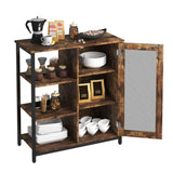 LVSOMT Industrial Farmhouse Buffet Cabinet with Storage and Adjustable Shelves - Brown Coffee Bar Table LVSOMT