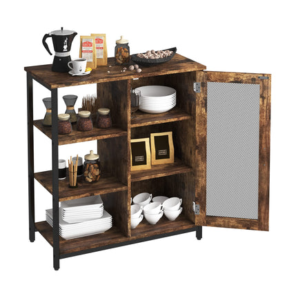 LVSOMT Industrial Farmhouse Buffet Cabinet with Storage and Adjustable Shelves - Brown Coffee Bar Table - WoodArtSupply