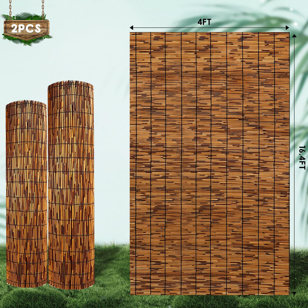 2 Pack Natural Bamboo Reed Fence,4FT X 16.4FT Bamboo Fencing Privacy Reed Screening for Outdoor,Gallery,Restaurant,Hotel,Patio FENRUNXU