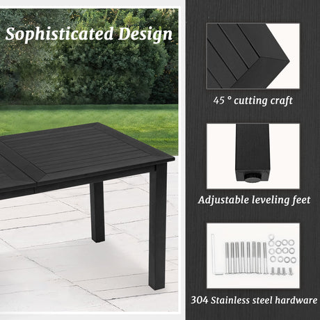 Cozyman 6-Person HDPS Outdoor Dining Table, Weather-Resistant Rectangle Patio Dining Table, 500LBS Weight Capacity, Outdoor Patio Table for Outside Indoor, Lawn, Garden, and Backyard, Black Cozyman