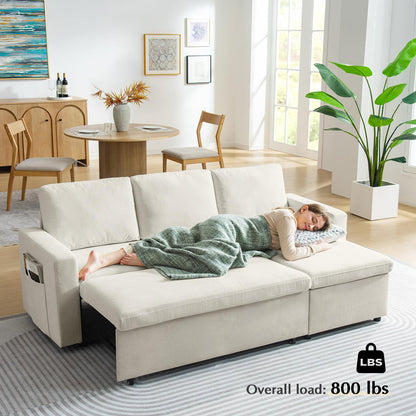 Zelimon Sleeper Sofa, 85'' Pull-Out Convertible Sofa Bed, Lounge Soft Futon Sofa, Detachable Chenille Cover, Couches for Living Room/Office/Apartment, Beige