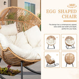 Vongrasig Wicker Rocking Egg Chair PE Rattan with Cushion, Oversized Patio Lounge Rocker Chair for Outdoor, Indoor, Balcony, Backyard, Garden, Beige Vongrasig