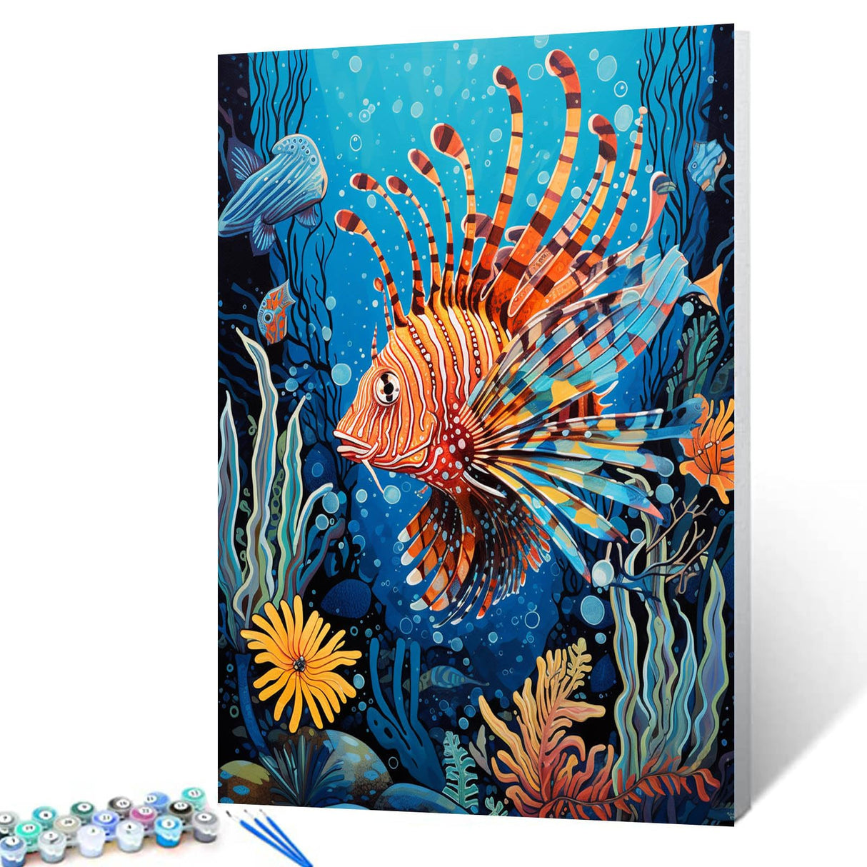 Tropical Fish,Lionfish Paint by Numbers Kits 16x20 inch Canvas Water Marine Animals DIY Gift Oil Painting for Kids, Students, Adults Beginner with Brushes and Acrylic Coral Plants Picture (Frameless) TUMOVO