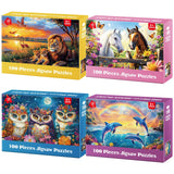 4-Pack Puzzles for Kids Ages 6-8 8-10 Year Old - Lions Horses Owls Dolphins, Large Piece Puzzles for Seniors, 100 Pieces Jigsaw Puzzles for Kids Ages 4-6, Learning Educational Toys for Boys and Girls Jeacirio